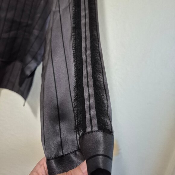 ATM Grey Silk Striped Tuxedo Pajama Blouse Size L Designer WorkMenswearInspired - Picture 8 of 16